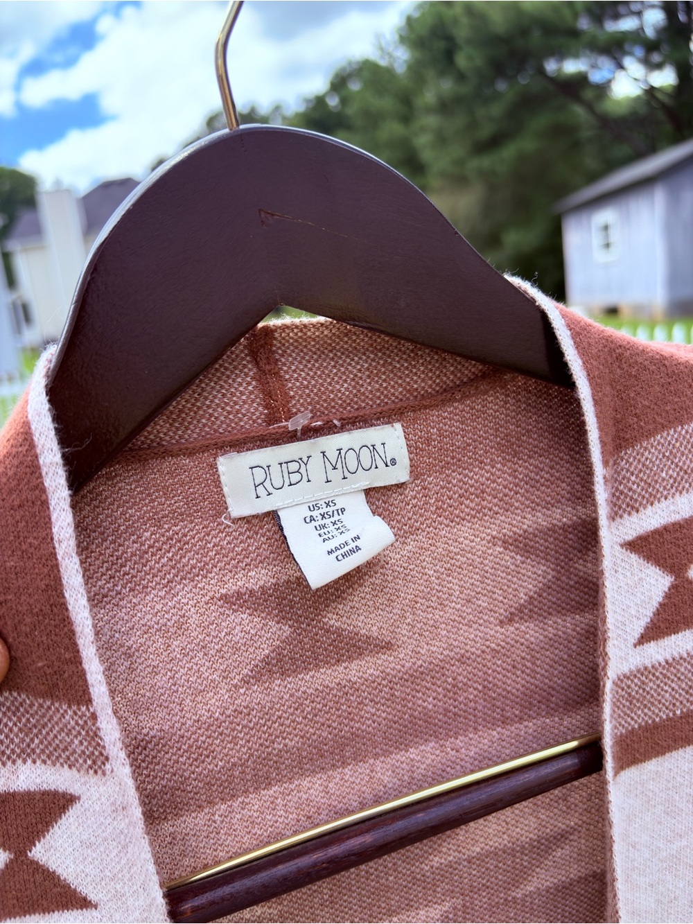 ruby moon dusty rose and cream Aztec knit cardigan